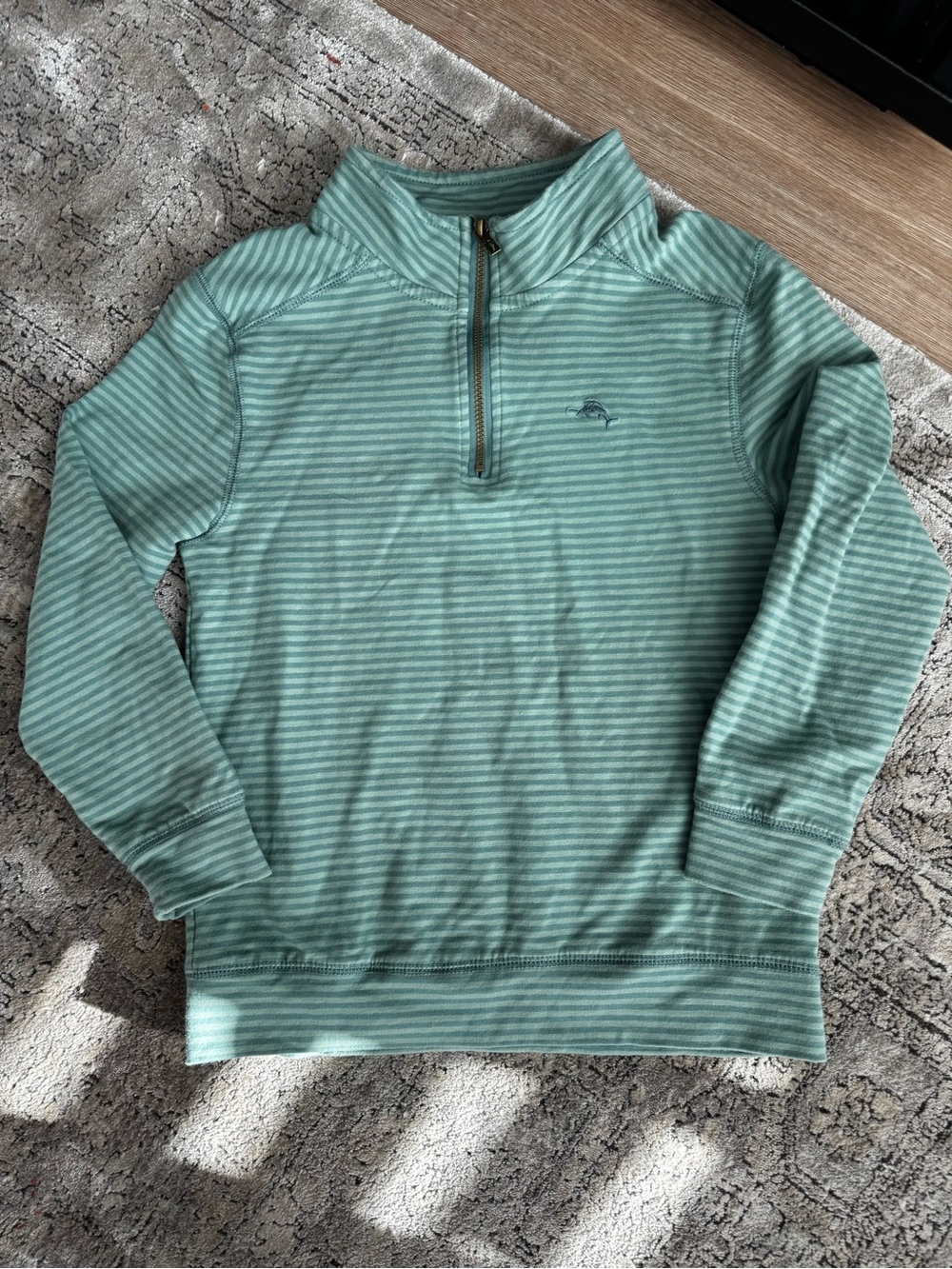 Boys Quarter-Zip Striped Pullover Sweater - Mint Green